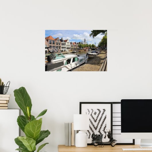 Canalside View, Dokkum, the Netherlands Poster (Thuiskantoor)