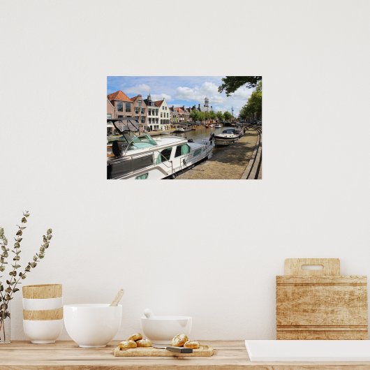 Canalside View, Dokkum, the Netherlands Poster (Keuken)