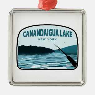 Canandaigua Lake New York Gevist Rod Metalen Ornament