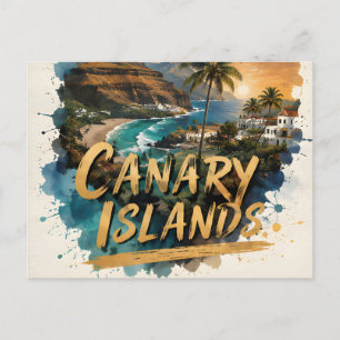 Canarische Eilanden Waterverf Tropische Kust Ontsn Briefkaart
