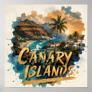 Canarische Eilanden Waterverf Tropische Kust Ontsn Poster
