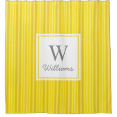 Canarische Gele Pinstripes Grijze Monogram Douchegordijn (Voorkant)
