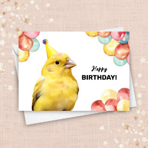 Canary Bird met ballonnen en Party Pet Verjaardag Kaart