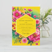 Canary Fuchsia Flora Wedding Kaart (Staand voorkant)