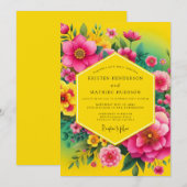 Canary Fuchsia Flora Wedding Kaart (Voorkant / Achterkant)