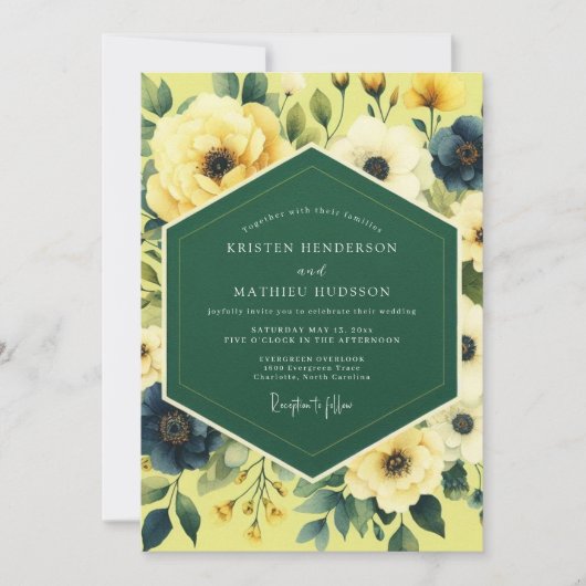 Canary Indigo Painterly Wedding Kaart (Voorkant)