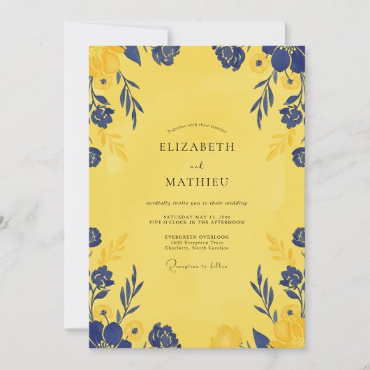 Canary Indigo Petal Bruiloft Kaart (Voorkant)