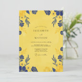 Canary Indigo Petal Bruiloft Kaart (Staand voorkant)