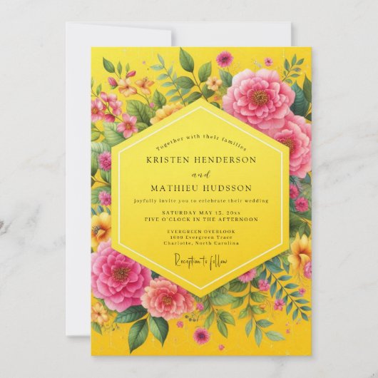 Canary Magenta Bold Wedding Kaart (Voorkant)
