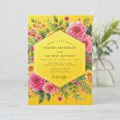 Canary Magenta Bold Wedding Kaart (Staand voorkant)