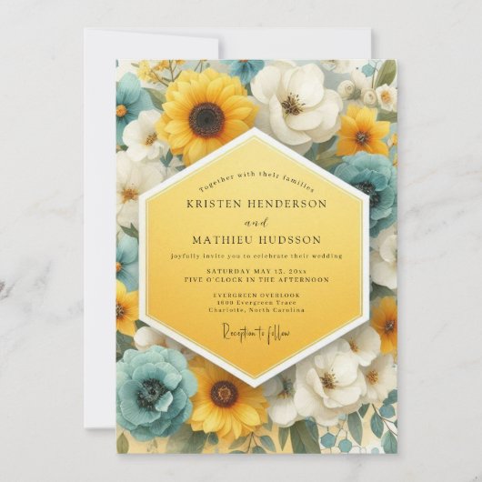 Canary Slate Luminous Bloom Wedding Kaart (Voorkant)