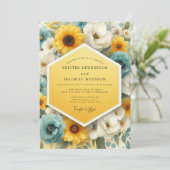 Canary Slate Luminous Bloom Wedding Kaart (Staand voorkant)