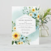 Canary Teal Painterly Flora Wedding Kaart (Staand voorkant)