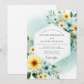 Canary Teal Painterly Flora Wedding Kaart (Voorkant / Achterkant)