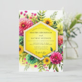 Canary Vibrant Botanical Wedding Kaart (Staand voorkant)