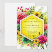 Canary Vibrant Botanical Wedding Kaart (Voorkant / Achterkant)