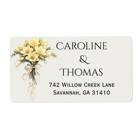 Canary Yellow Romantic Freesia  Floral Wedding Etiket (Voorkant)