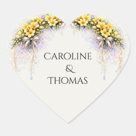 Canary Yellow Romantic Freesia  Floral Wedding Hart Sticker