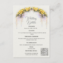 Canary Yellow Romantic Freesia  Floral Wedding Informatiekaartje