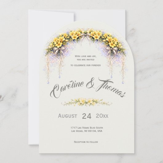 Canary Yellow Romantic Freesia  Floral Wedding Kaart (Voorkant)