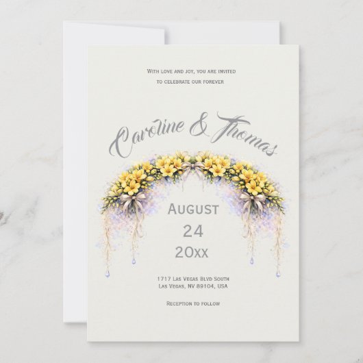 Canary Yellow Romantic Freesia  Floral Wedding Kaart (Voorkant)