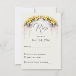 Canary Yellow Romantic Freesia  Floral Wedding RSVP Kaartje