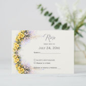 Canary Yellow Romantic Freesia  Floral Wedding RSVP Kaartje (Staand voorkant)