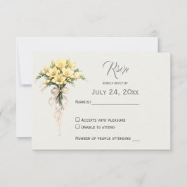 Canary Yellow Romantic Freesia  Floral Wedding RSVP Kaartje