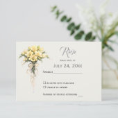Canary Yellow Romantic Freesia  Floral Wedding RSVP Kaartje (Staand voorkant)