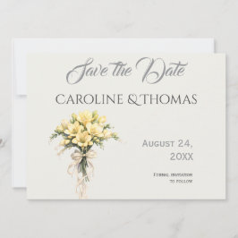 Canary Yellow Romantic Freesia  Floral Wedding Save The Date