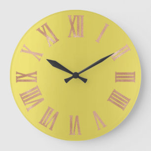 Canary Yellow Rose Gold Metallic Roman Nummers Grote Klok