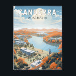 Canberra Australia Travel Art Vintage Briefkaart<br><div class="desc">Canberra retro vector reisontwerp in een embleemstijl. Canberra is de hoofdstad van Australië,  landinwaarts vanaf de zuidoostkust van het land. Omringd door bos-,  akker- en natuur reserves,  verdient het zijn bijnaam,  de "Struik Capital".</div>