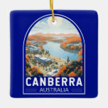 Canberra Australia Travel Art Vintage Keramisch Ornament<br><div class="desc">Canberra retro vector reisontwerp in een embleemstijl. Canberra is de hoofdstad van Australië,  landinwaarts vanaf de zuidoostkust van het land. Omringd door bos-,  akker- en natuur reserves,  verdient het zijn bijnaam,  de "Struik Capital".</div>