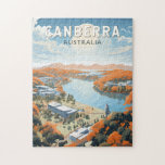 Canberra Australia Travel Art Vintage Legpuzzel<br><div class="desc">Canberra retro vector reisontwerp in een embleemstijl. Canberra is de hoofdstad van Australië, landinwaarts vanaf de zuidoostkust van het land. Omringd door bos-, akker- en natuur reserves, verdient het zijn bijnaam, de "Struik Capital".</div>