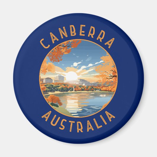 Canberra Australië Retro Noodlijdende Cirkel Magneet (Voorkant)