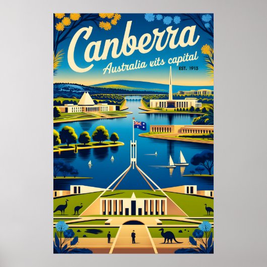 Canberra Australië Retro Reisposter Kunst Poster (Voorkant)