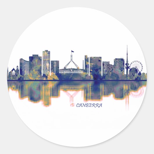 Canberra Skyline Ronde Sticker (Voorkant)