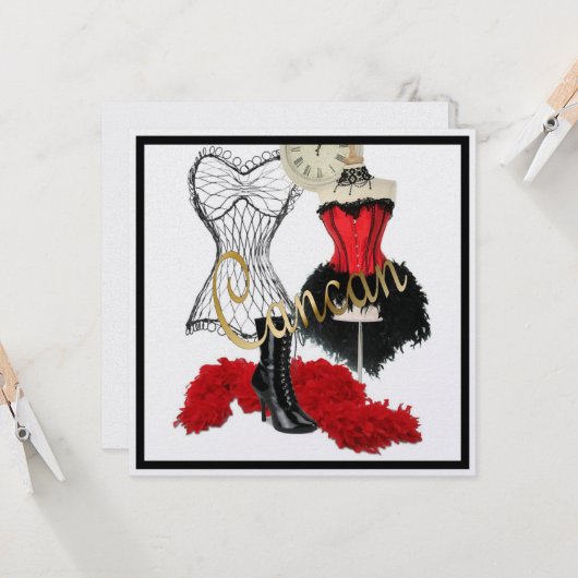 Cancan Costume 1 Uitnodiging (Voorkant / Achterkant in situ)