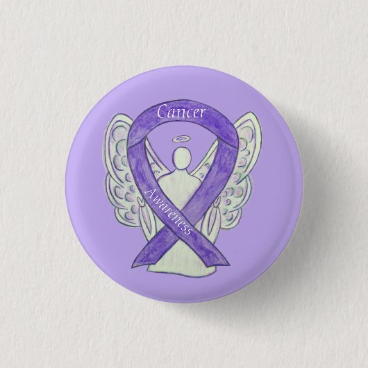 Cancer Awareness Lavendel Lint Engel Button Pins (Voorkant)
