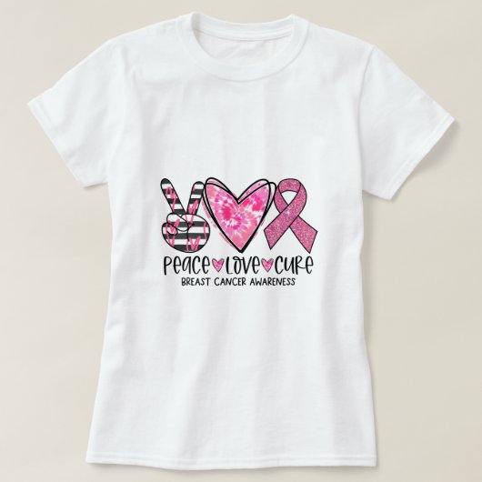 Cancer Awareness Peace Love Cure T-shirt (Design voorkant)
