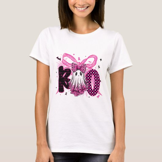 Cancer Awareness - Pink Halloween Ghost T-shirt (Voorkant)