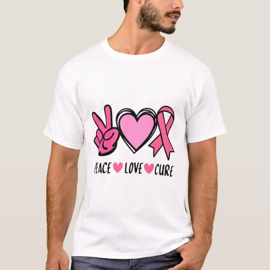 Cancer Awareness Support Squad Peace Love Cure Pin T-shirt (Voorkant)