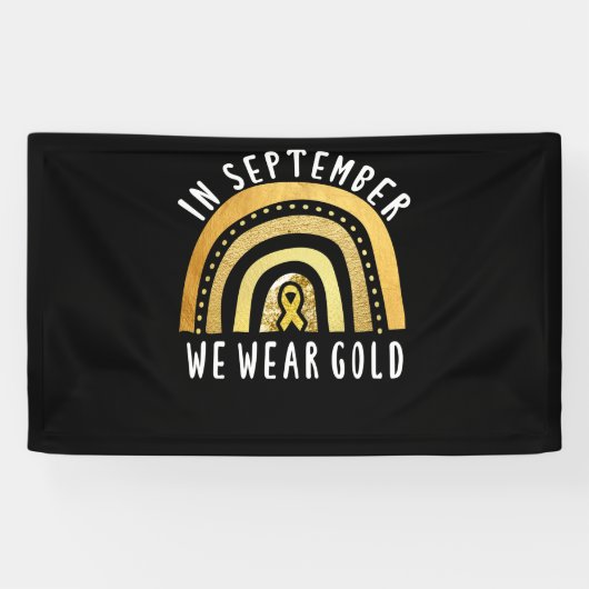 Cancer Boho Rainbow In september Draag we Gold Spandoek (Horizontaal)