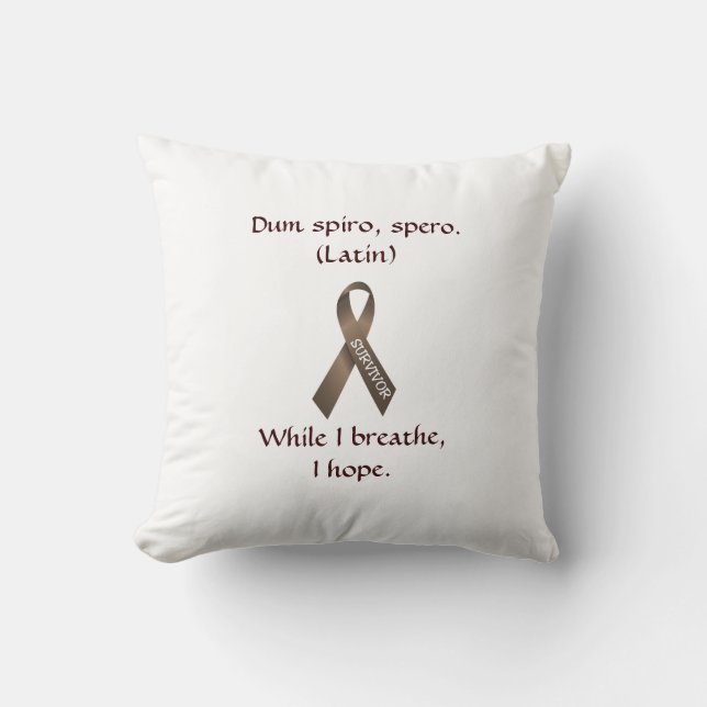 Cancer Brown Survivor Ribbon Pillow Kussen (Voorkant)