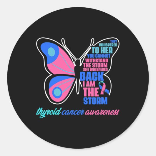 Cancer Butterfly - Schildklier Survivor Schildklie Ronde Sticker (Voorkant)