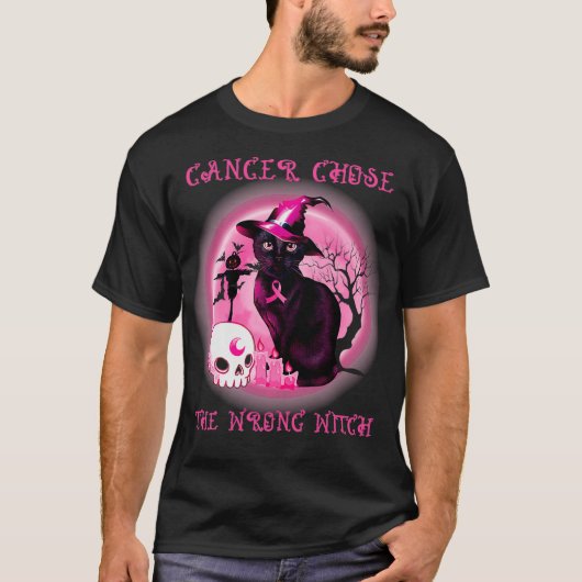 Cancer Chose Wrong Witch Black Cat Breast Cancer H T-shirt (Voorkant)