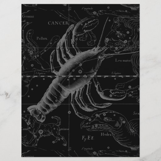 Cancer Constellation Hevelius 1690 op Black (Voorkant)