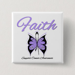 Cancer Faith Butterfly Lavender Ribbon Vierkante Button 5,1 Cm