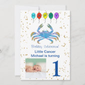 Cancer First Birthday Gold & Balloons & Zodia Sign Kaart (Voorkant)