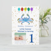 Cancer First Birthday Gold & Balloons & Zodia Sign Kaart (Staand voorkant)